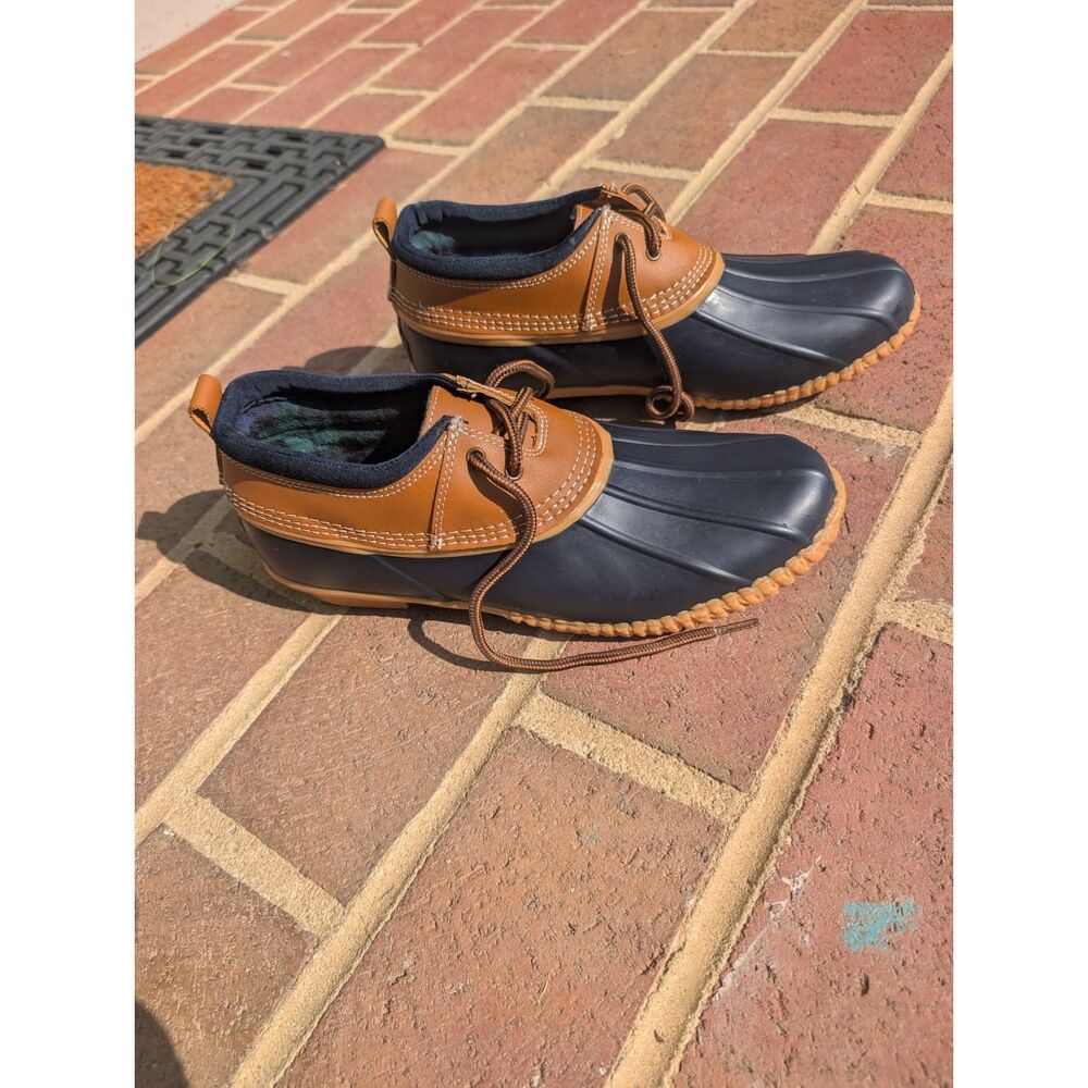 Lands End Duck Shoes Women's 9B Tan Navy Ankle Boots